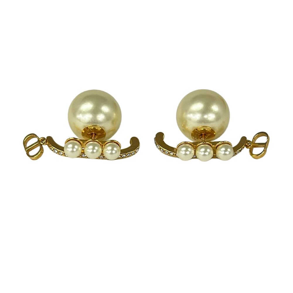 Christian Dior Dior Tribal Earrings Gold Cream Clear Hardware Faux Pearl